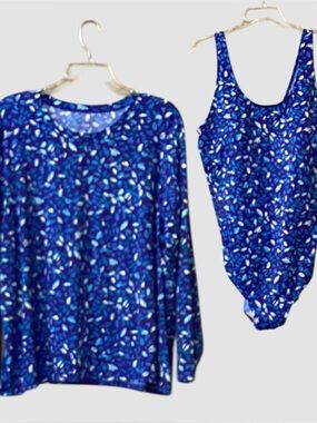 L.L.Bean Women's SunSmart UPF 50 Printed Sun Shirt 3X Plus and Bathing Suit 24W